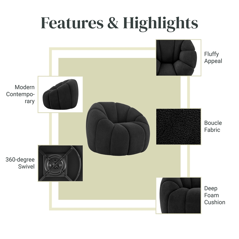 NPD Furniture Callista Fabric Swivel Accent Chair in Monroe Black