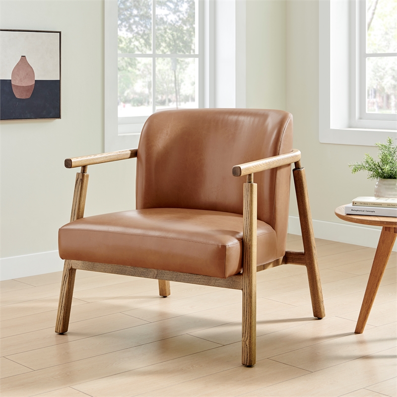 New Pacific Direct Reiner Faux Leather Accent Arm Chair in Borneo Chocolate