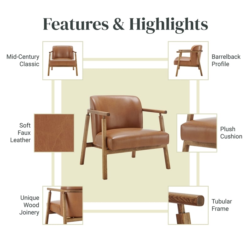 NPD Furniture Reiner Faux Leather Accent Arm Chair in Borneo Chocolate