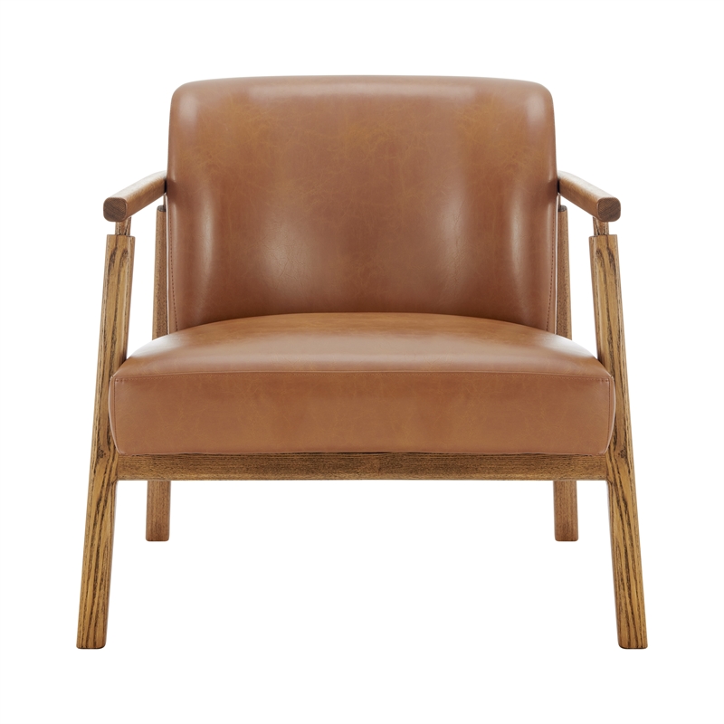New Pacific Direct Reiner Faux Leather Accent Arm Chair in Borneo Chocolate