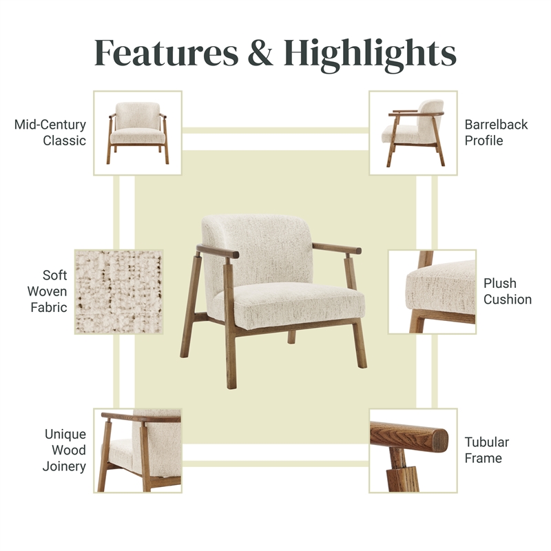 NPD Furniture Reiner Fabric Accent Arm Chairin Concord Cream