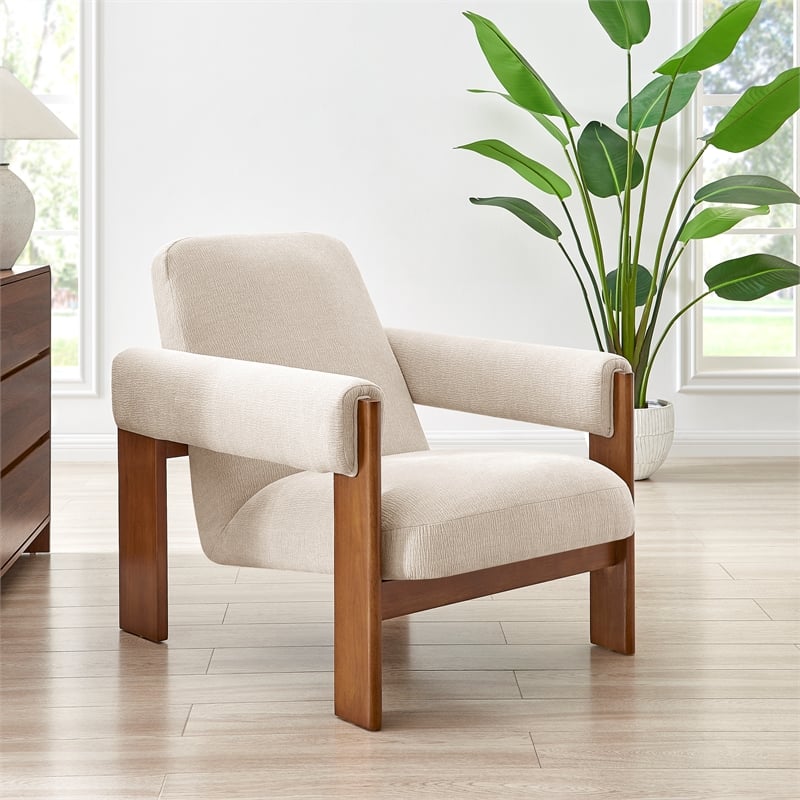 NPD Furniture Silvia Fabric Accent Arm Chair in Dazzle Cream