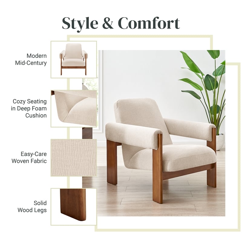 NPD Furniture Silvia Fabric Accent Arm Chair in Dazzle Cream