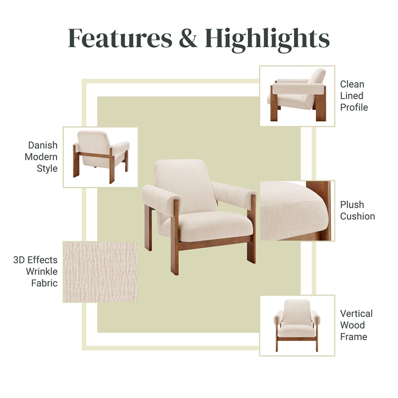 NPD Furniture Silvia Fabric Accent Arm Chair in Dazzle Cream