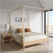 NPD Furniture Bloomfield Queen Canopy Bed Set in Natural Pine