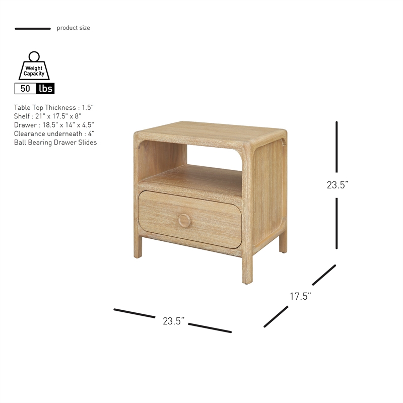 NPD Furniture Hansville Nightstand/Side Table in Natural Whitewash