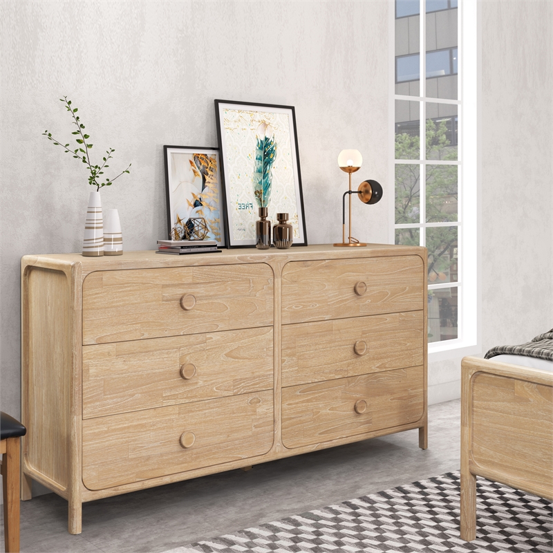 New Pacific Direct Hansville Dresser 6 Drawers in Natural Whitewash