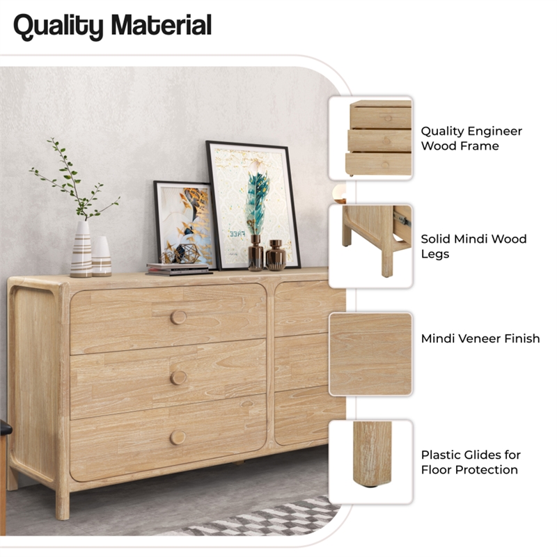 NPD Furniture Hansville Dresser 6 Drawers in Natural Whitewash