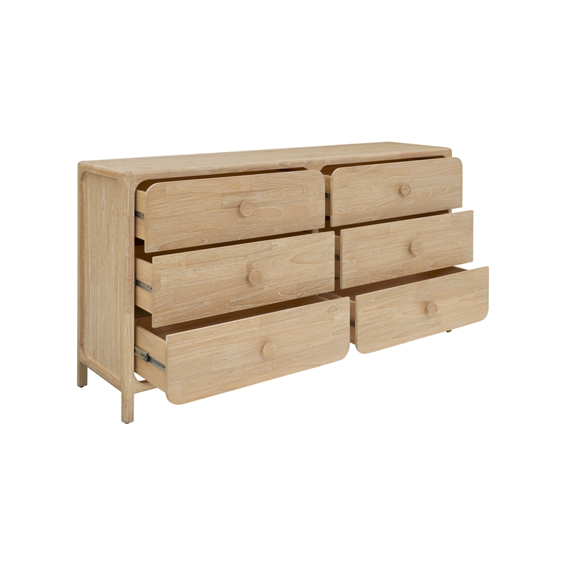 New Pacific Direct Hansville Dresser 6 Drawers in Natural Whitewash