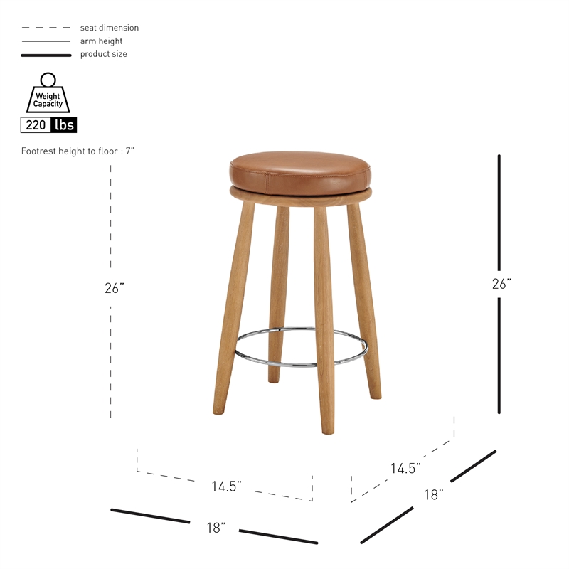 NPD Furniture Deandre Faux Leather Backless Swivel Counter Stool in Brown