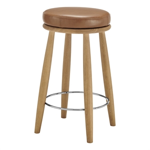 New Pacific Direct Deandre Faux Leather Backless Swivel Counter Stool in Brown