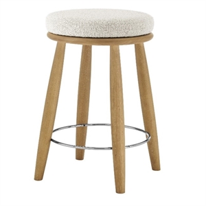 New Pacific Direct Deandre Fabric Backless Swivel Counter Stool in Beige
