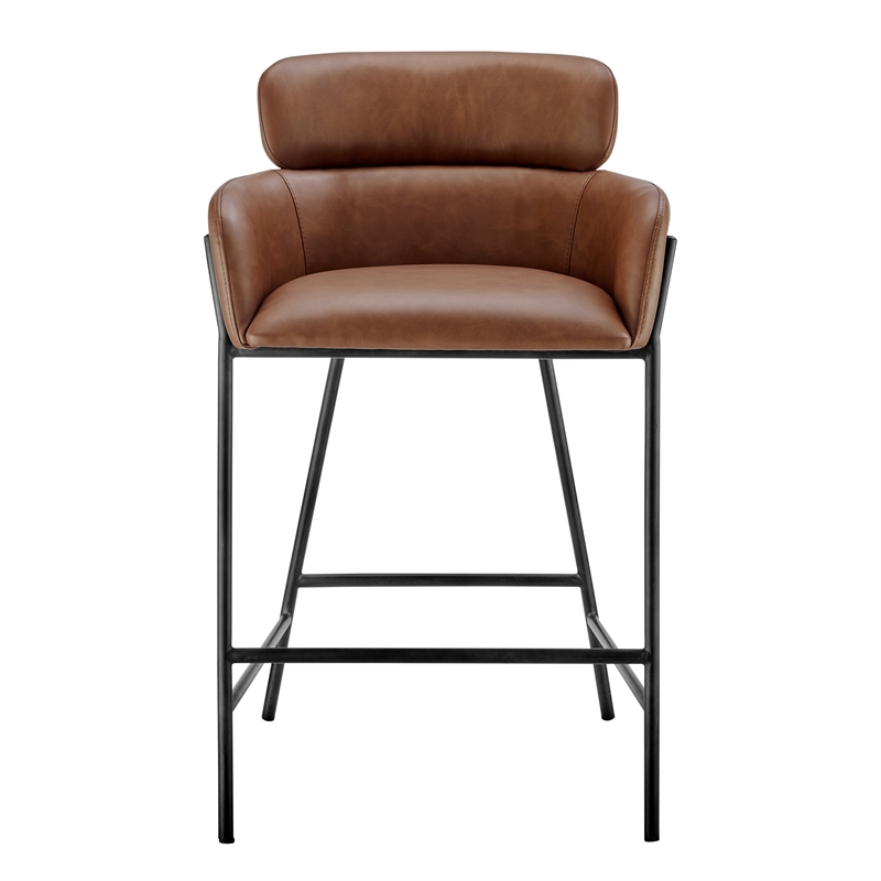 New Pacific Direct Finley Faux Leather Counter Stool in Vintage Cognac