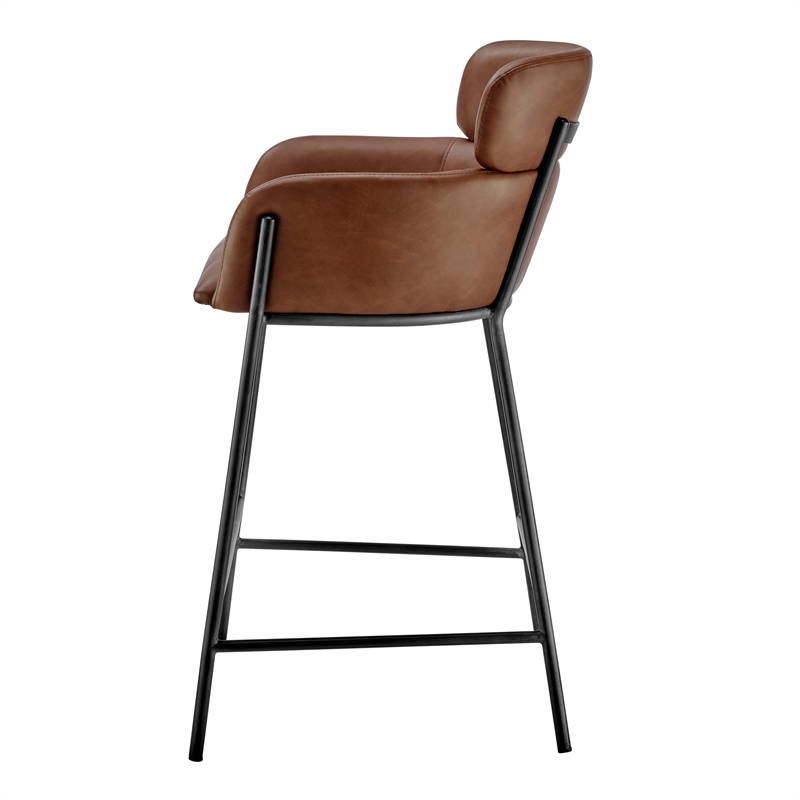 New Pacific Direct Finley Faux Leather Counter Stool in Vintage Cognac
