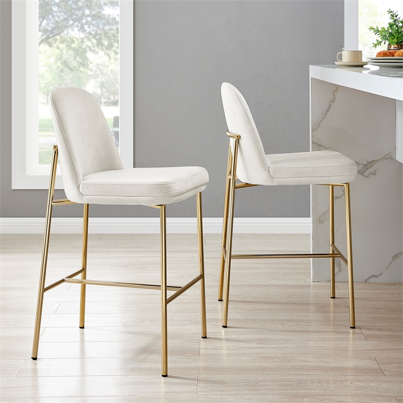 New Pacific Direct Keisha Velvet Counter Stool in Arcadia Cream (Set of 2)