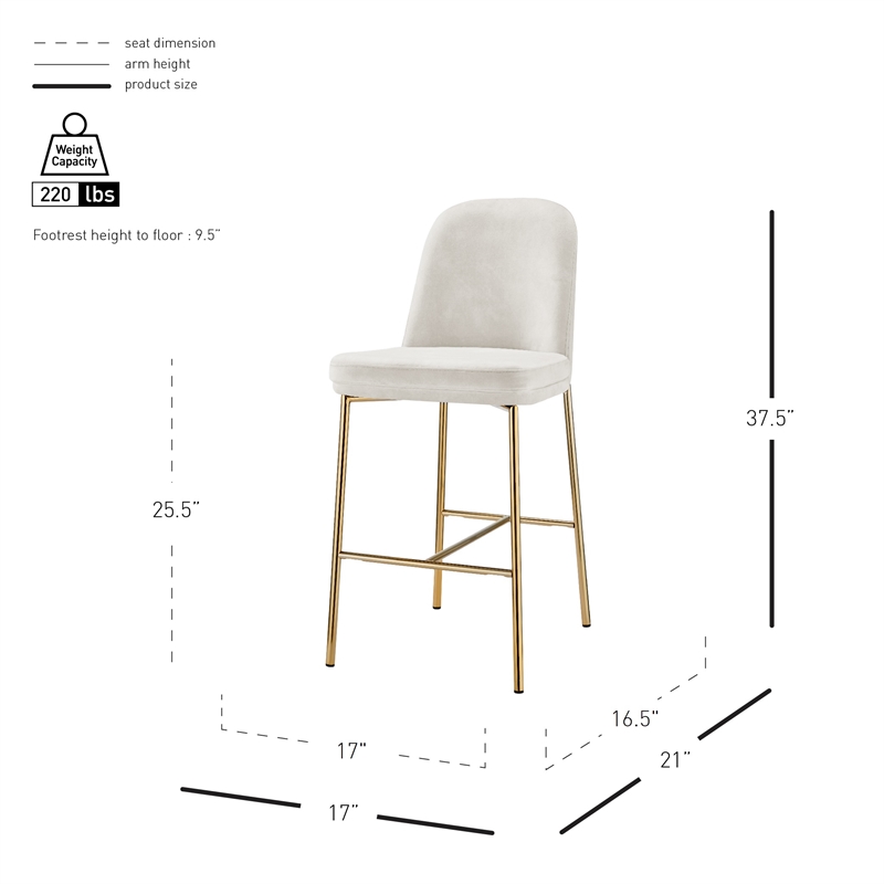 New Pacific Direct Keisha Velvet Counter Stool in Arcadia Cream (Set of 2)