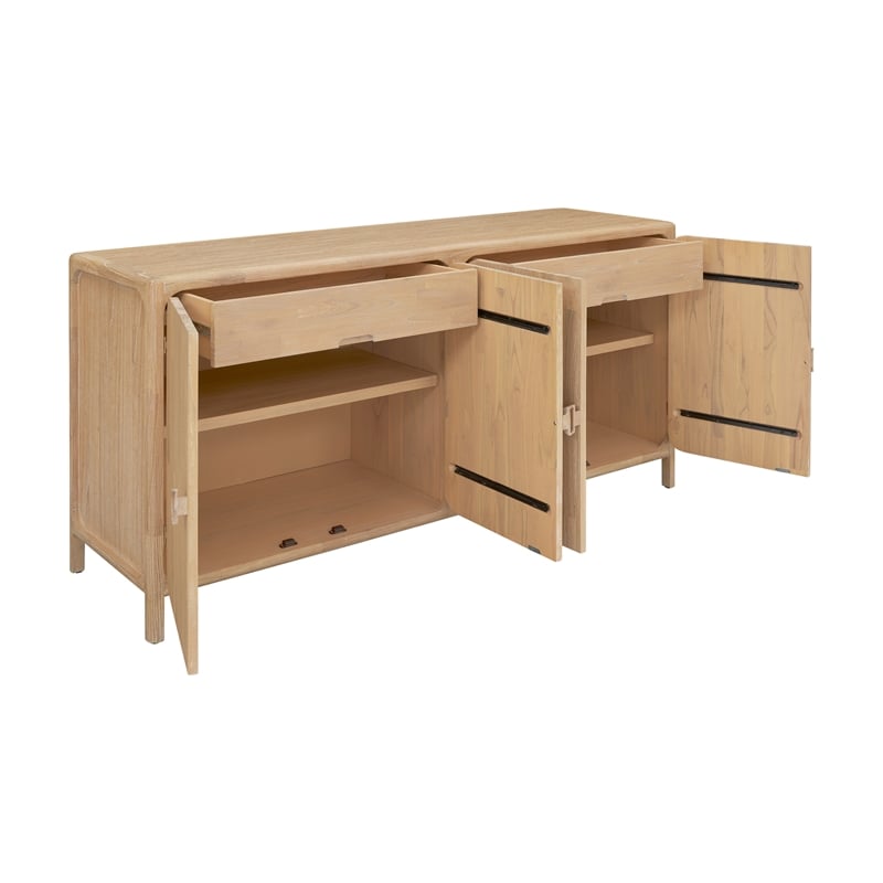 NPD Furniture Hansville Sideboard 4 Doors w/ 2 Inner Drawers in Natural
