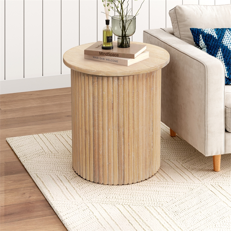 New Pacific Direct Aniston Side/End Table in Natural Whitewash
