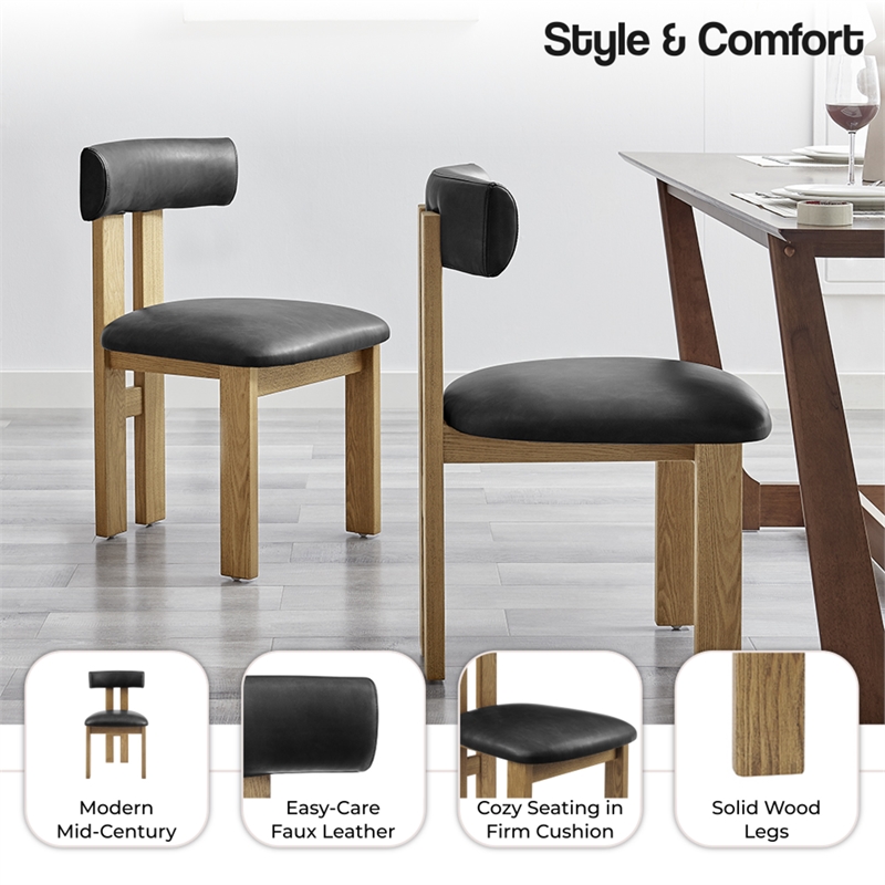 NPD Furniture Hailey Faux Leather Dining Side Chair in Casa Black(Set of 2)