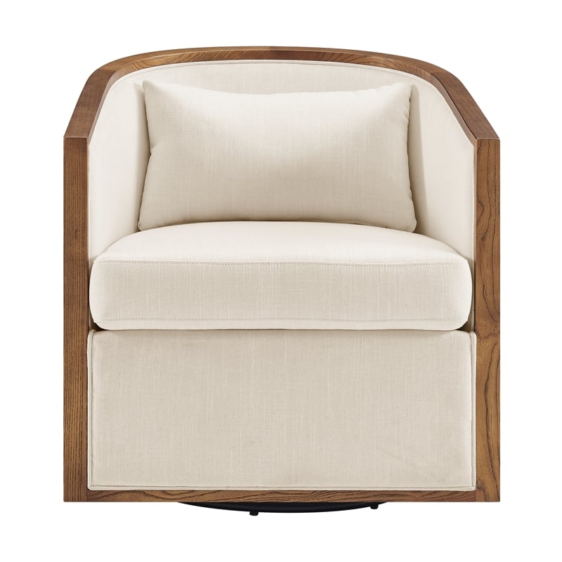 NPD Furniture Marilyn Fabric Swivel Accent Arm Chair w/ Rattan in Natural
