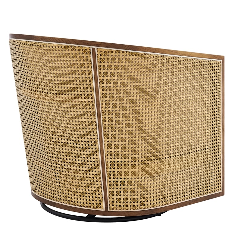 NPD Furniture Marilyn Fabric Swivel Accent Arm Chair w/ Rattan in Natural