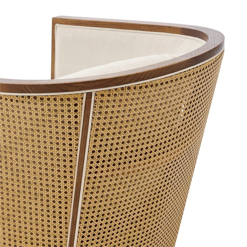NPD Furniture Marilyn Fabric Swivel Accent Arm Chair w/ Rattan in Natural