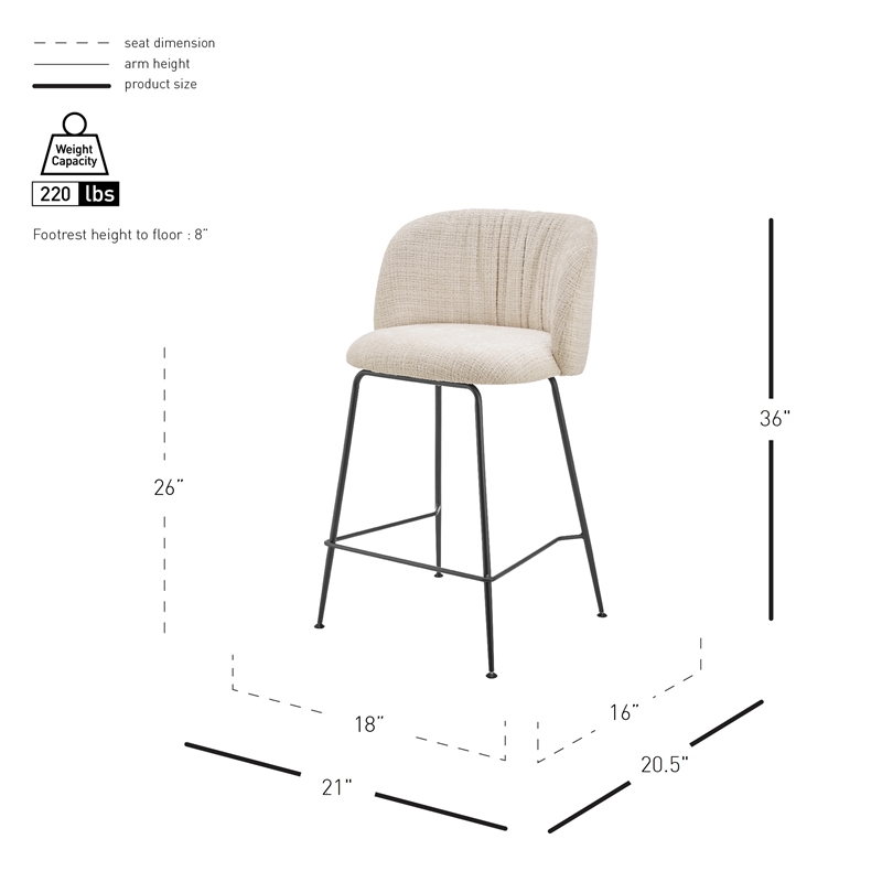 New Pacific Direct Millie Fabric Counter Stool in Canova Ivory (Set of 2)