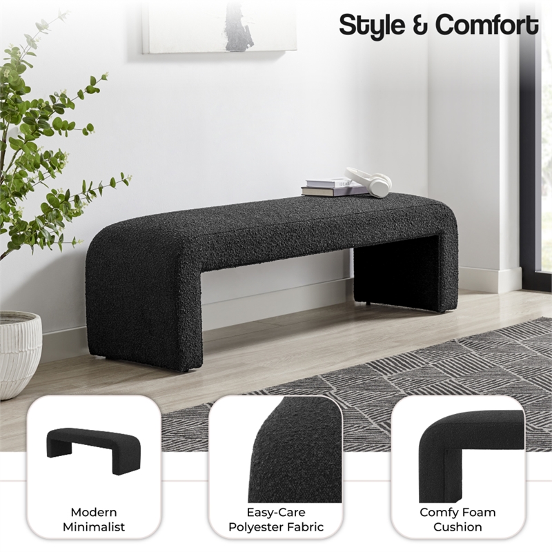 NPD Furniture Vioreen Modern Fabric Bench in Stanton Black