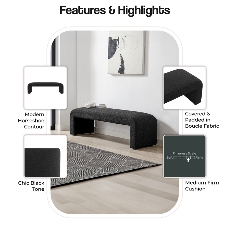 NPD Furniture Vioreen Modern Fabric Bench in Stanton Black