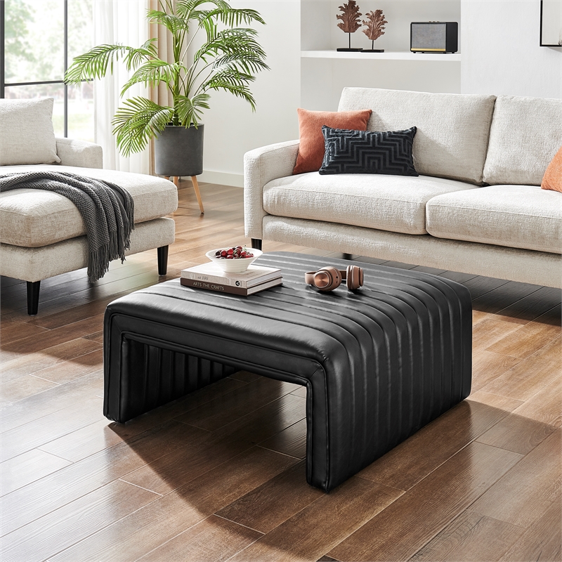 NPD Furniture Atkinson Faux Leather Coffee Table in Black