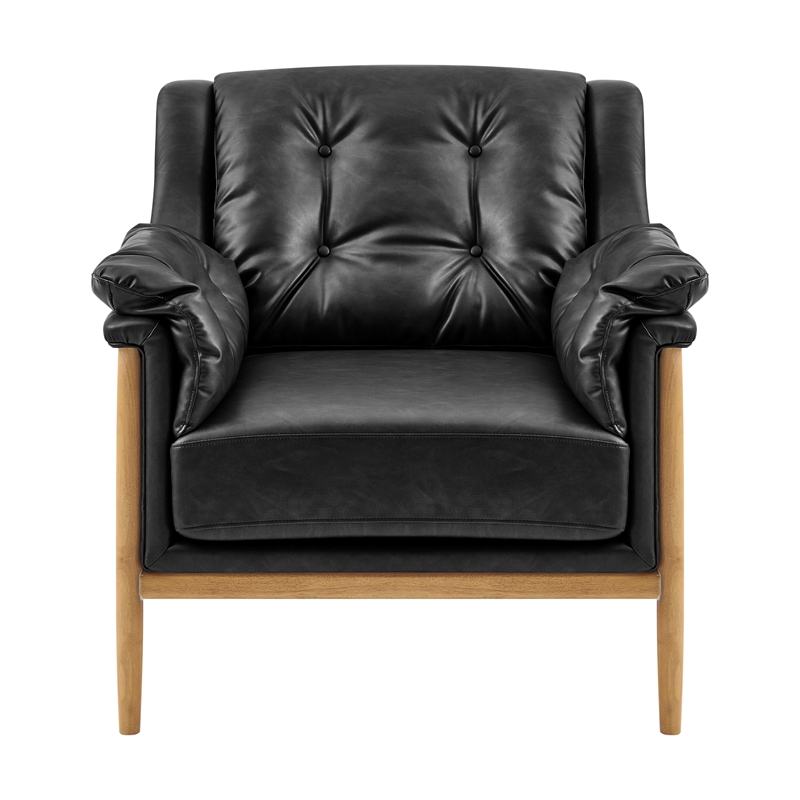 NPD Furniture Larry Faux Leather Tufted Accent Arm Chair in Casa Black
