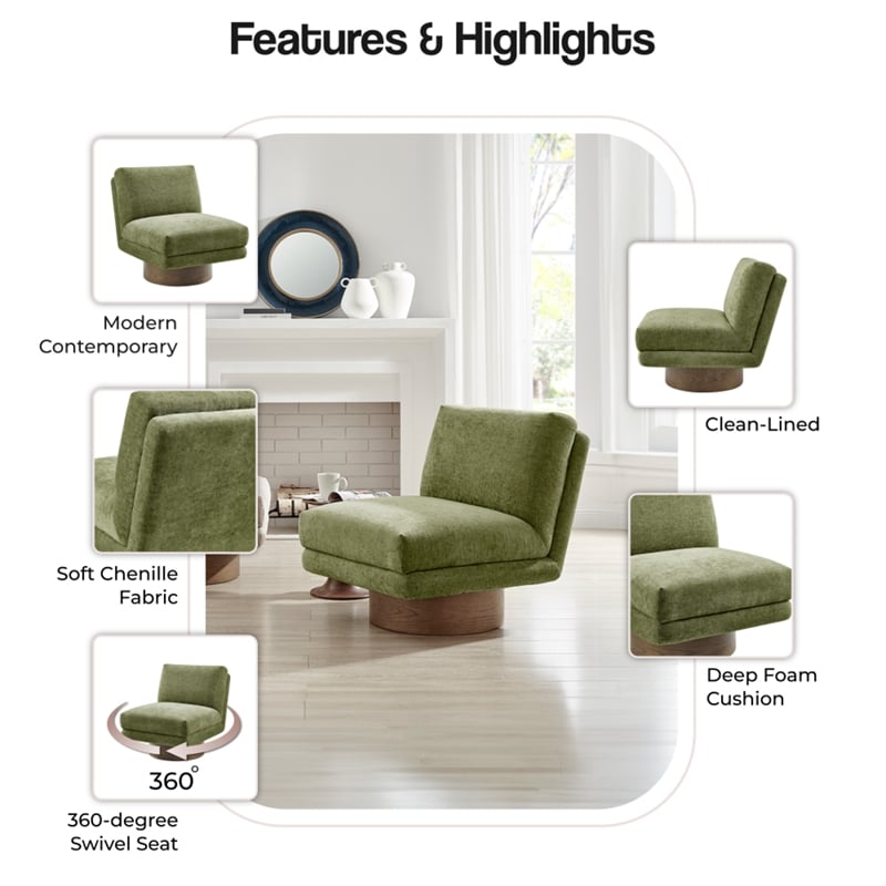 NPD Furniture Zenda Fabric Swivel Accent Chair w/ Wooden Base in Green