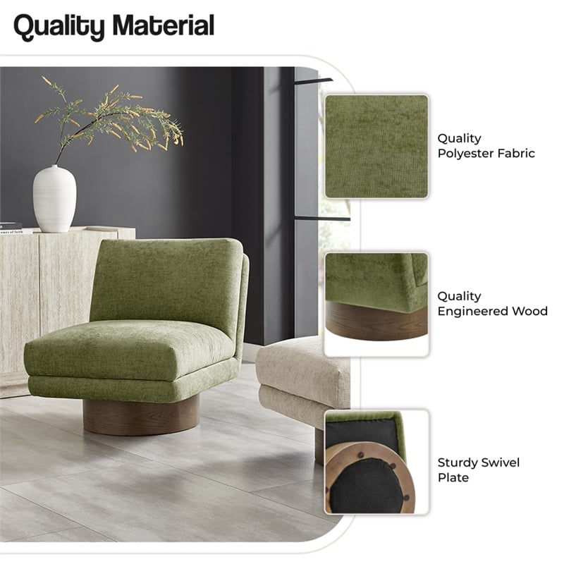 NPD Furniture Zenda Fabric Swivel Accent Chair w/ Wooden Base in Green