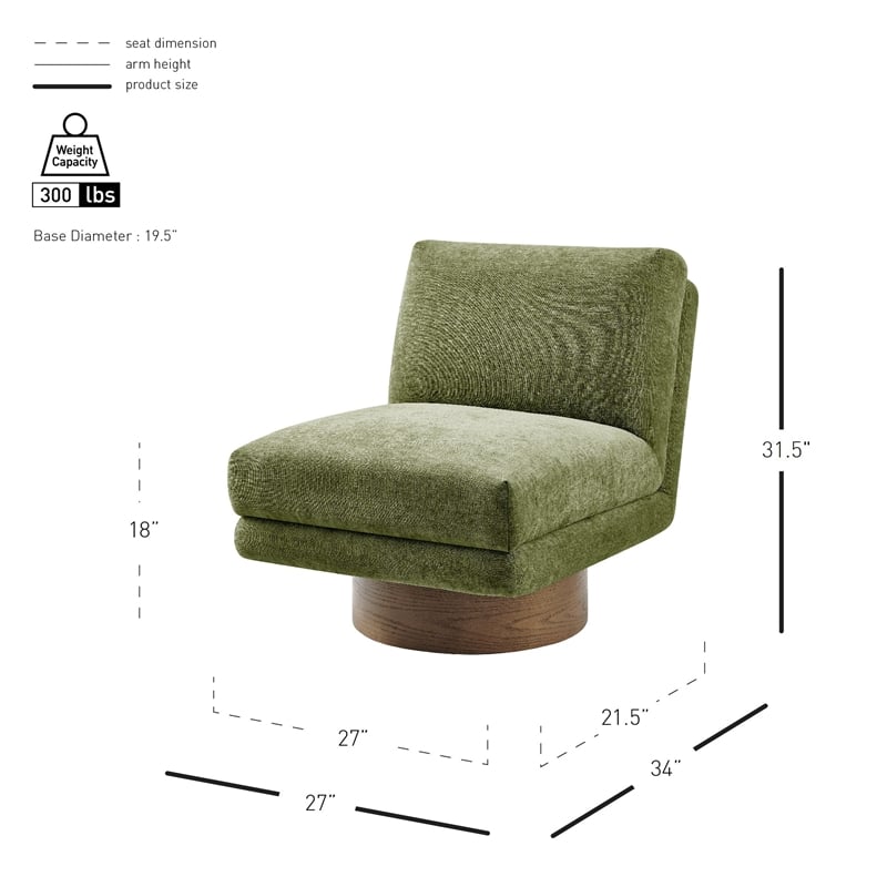 NPD Furniture Zenda Fabric Swivel Accent Chair w/ Wooden Base in Green