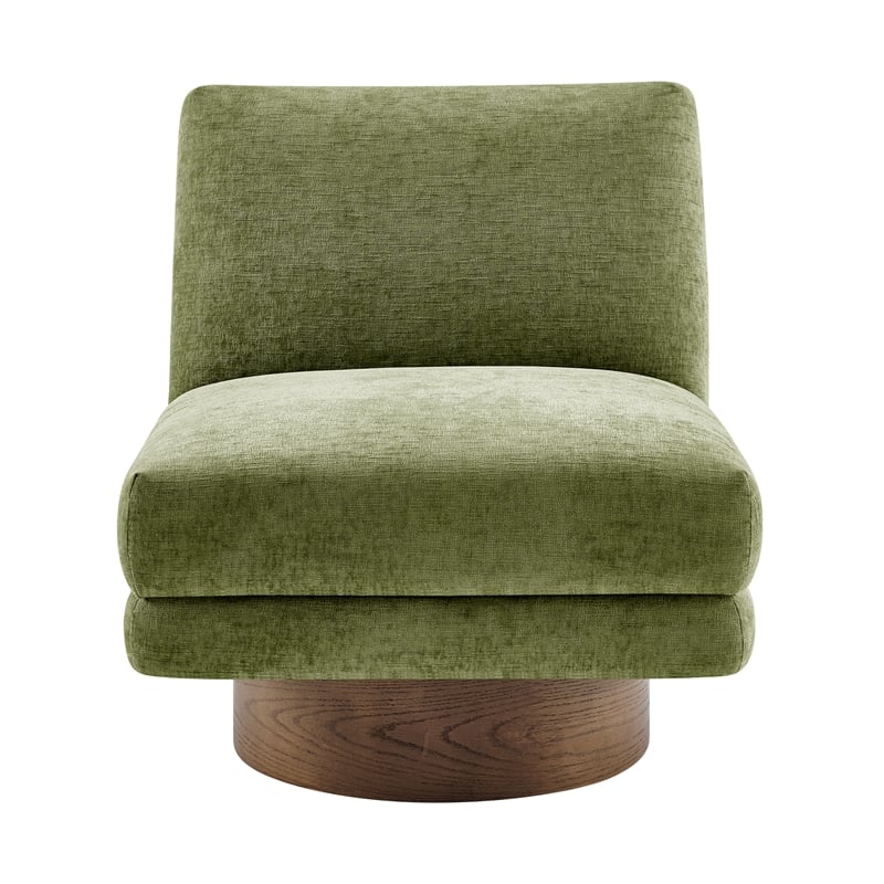NPD Furniture Zenda Fabric Swivel Accent Chair w/ Wooden Base in Green