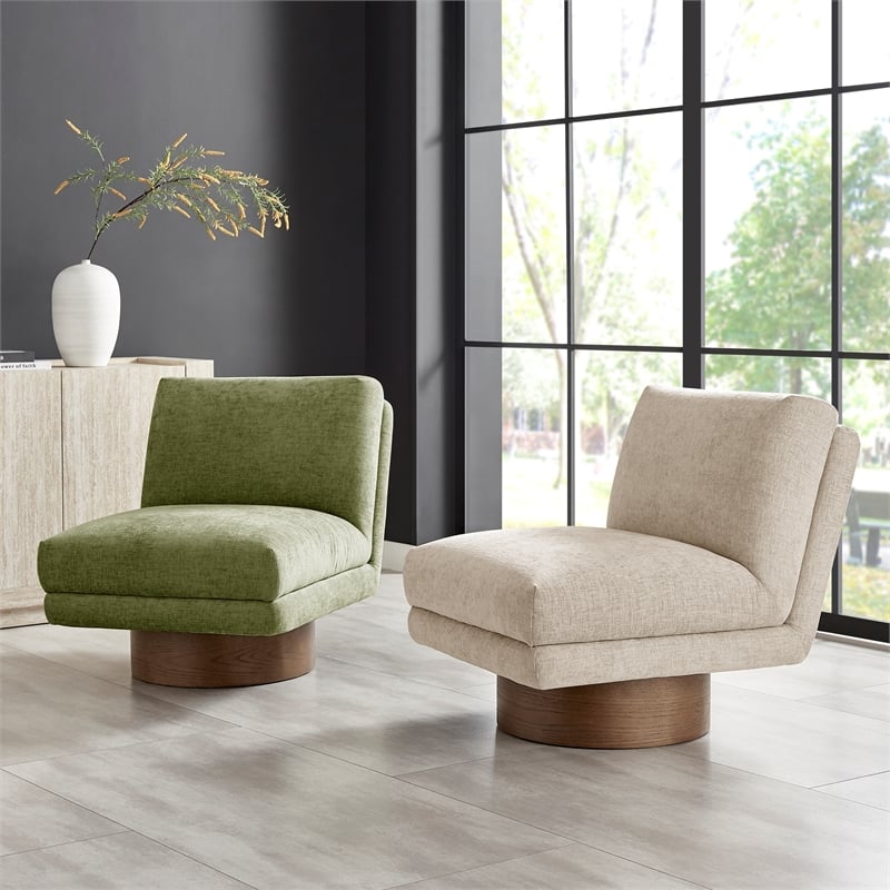 NPD Furniture Zenda Fabric Swivel Accent Chair w/ Wooden Base in Green