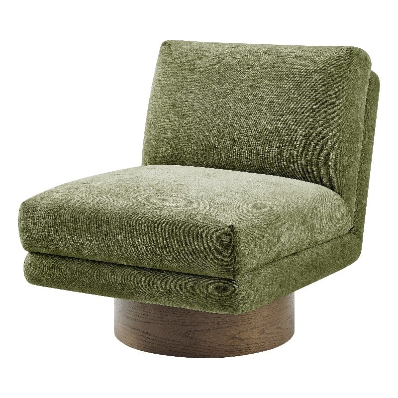 NPD Furniture Zenda Fabric Swivel Accent Chair w/ Wooden Base in Green
