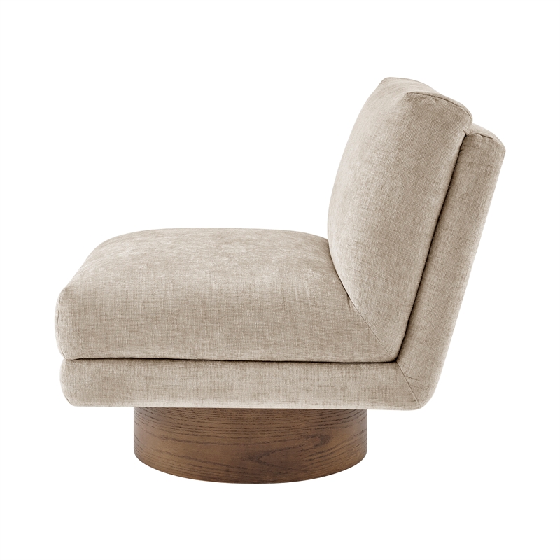 NPD Furniture Zenda Fabric Swivel Accent Chair w/ Wooden Base in Beige
