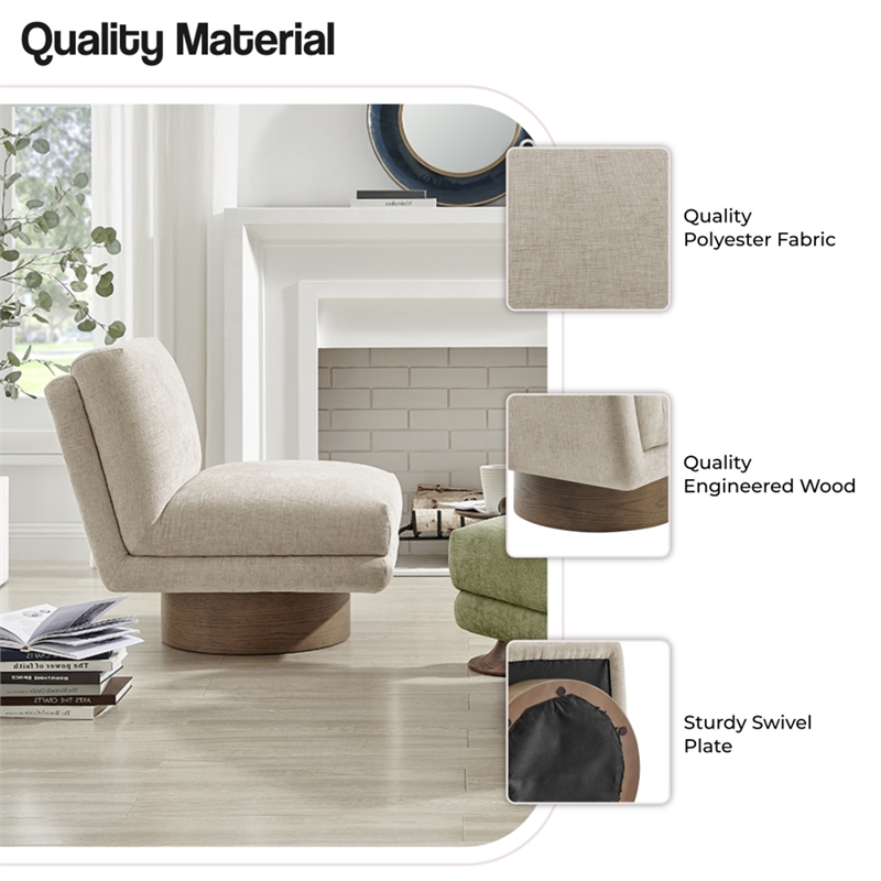 NPD Furniture Zenda Fabric Swivel Accent Chair w/ Wooden Base in Beige