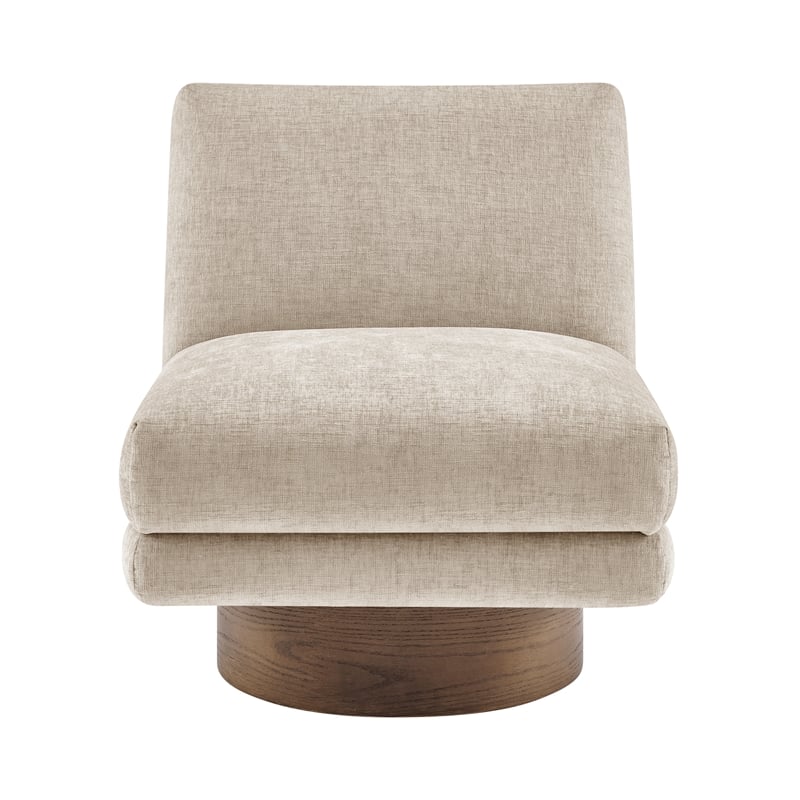 NPD Furniture Zenda Fabric Swivel Accent Chair w/ Wooden Base in Beige