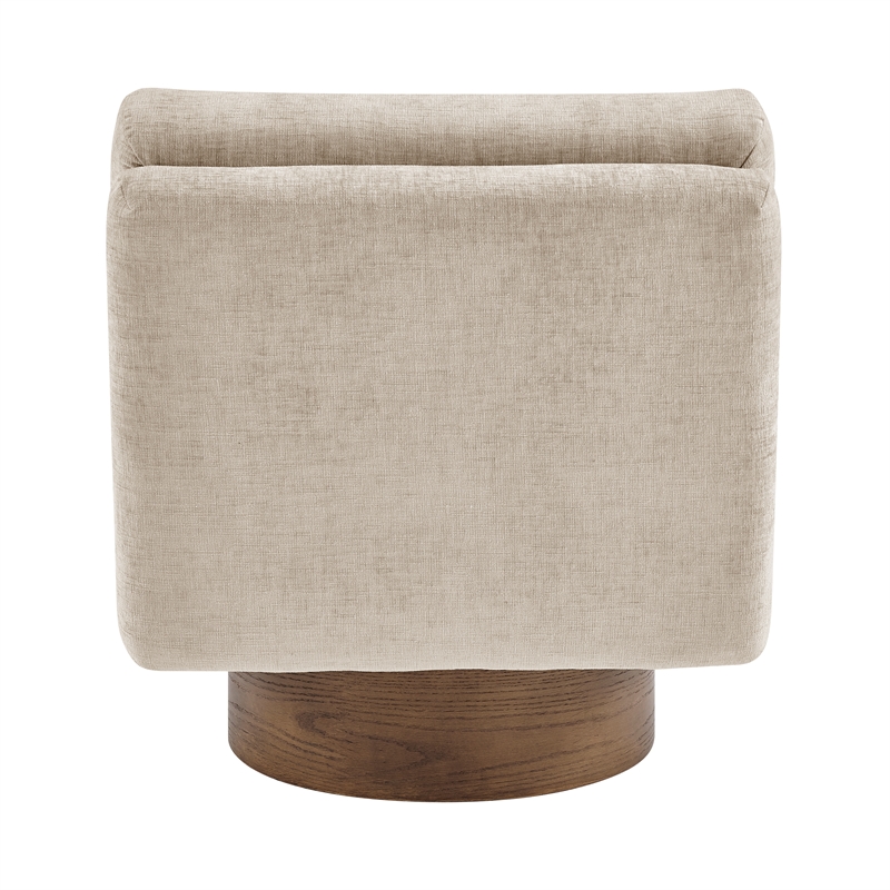 NPD Furniture Zenda Fabric Swivel Accent Chair w/ Wooden Base in Beige