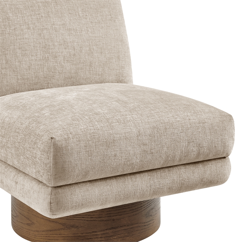 NPD Furniture Zenda Fabric Swivel Accent Chair w/ Wooden Base in Beige