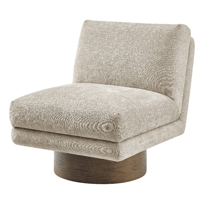 NPD Furniture Zenda Fabric Swivel Accent Chair w/ Wooden Base in Beige