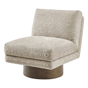 NPD Furniture Zenda Fabric Swivel Accent Chair w/ Wooden Base in Beige