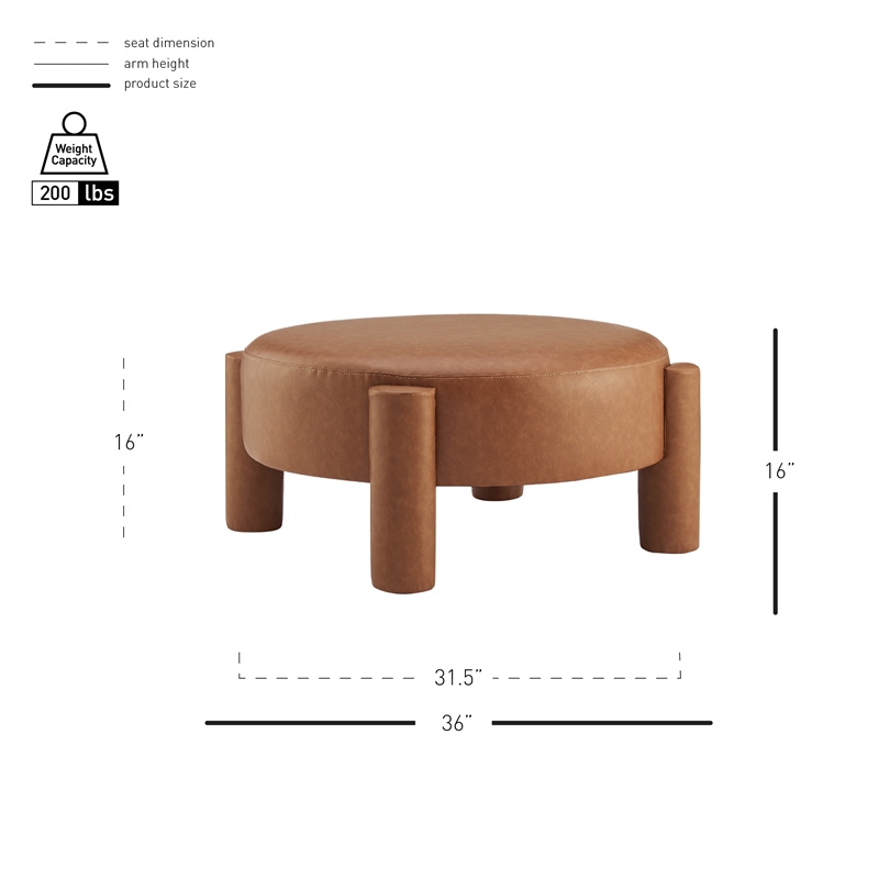 New Pacific Direct Elora Faux Leather Round Ottoman in Vintage Cider