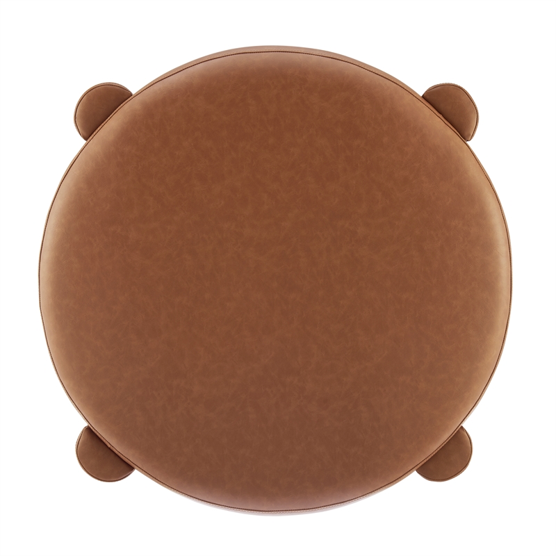 New Pacific Direct Elora Faux Leather Round Ottoman in Vintage Cider