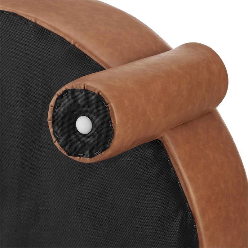 New Pacific Direct Elora Faux Leather Round Ottoman in Vintage Cider