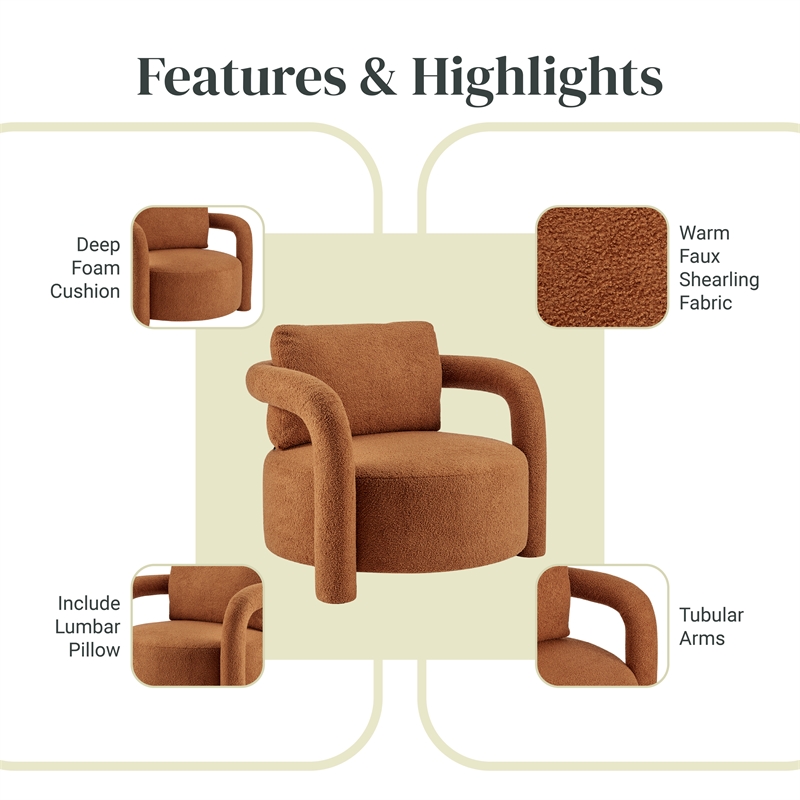 NPD Furniture Maisie Faux Shearling Accent Arm Chair in Wilmont Brown