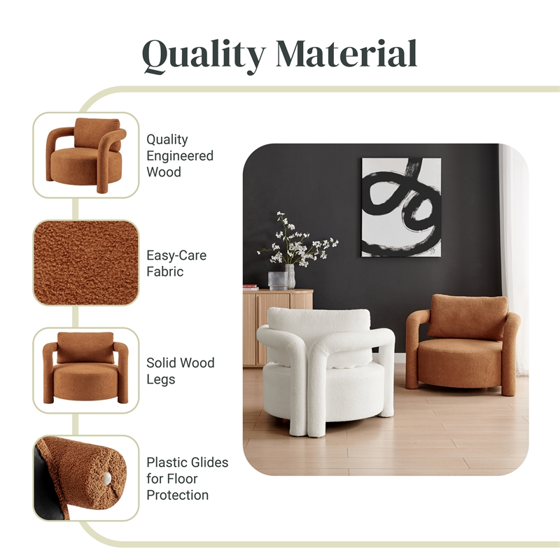 NPD Furniture Maisie Faux Shearling Accent Arm Chair in Wilmont Brown