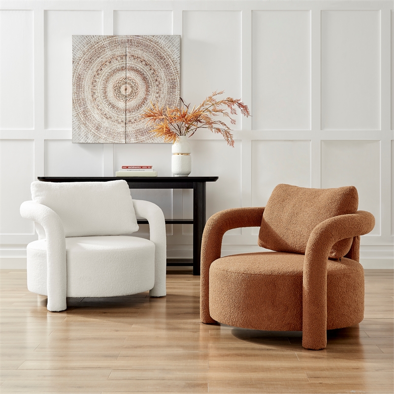 NPD Furniture Maisie Faux Shearling Accent Arm Chair in Wilmont Brown